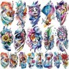 Acevegue 79 Feuilles Tatouage Aquarelle, 15 Feuilles Réalistes Lion Loup Faux Tatouages, 64 Feuilles 3D Fleurs Papillons Tato