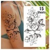 LEADTEAM 15 Feuilles Tatouage Temporaire Femme, 3D Rose Tatouage Temporaire Imperméable, Faux Tatouages Noirs Autocollants Po