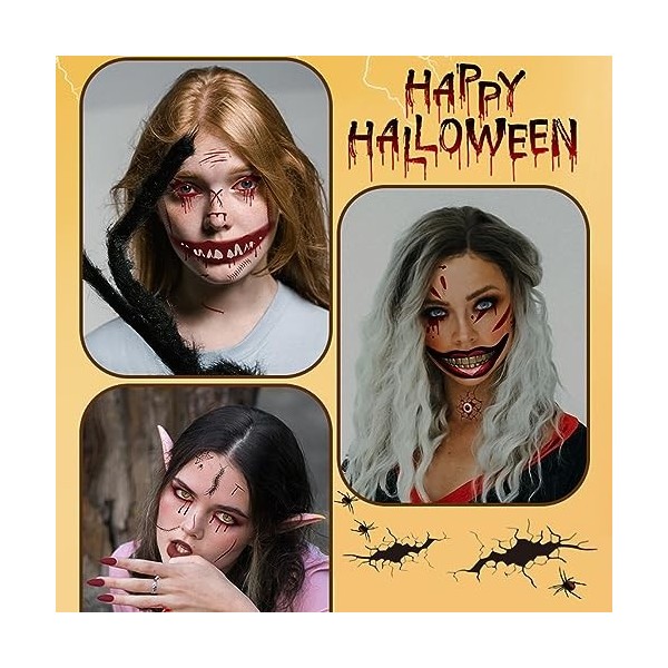 Lonico Halloween Tatouages Temporaires 8 Feuilles Halloween Zombie Scars Tatouages Autocollants Tatouages pour Halloween Homm