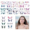 14 Feuilles Tatouage Temporaire, Tatouages Papillon Paillettes Autocollant de Tatouage Visage Papillon Imperméable pour Femme