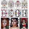 Tatouage temporaire du visage, 8 autocollants de crâne de sucre de tatouages de kits jour du maquillage mort, Tatouages pour 