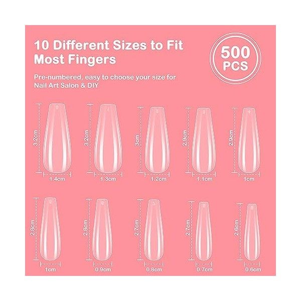 Diboniur Capsule Americaine Ongle, 500 Pièces Faux Ongles Gel, 10 Tailles Couverture Complète Ongles Pose Americaine Transpar