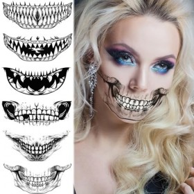 Tatouage Halloween pour Visage Autocollant Maquillage Deguisement Halloween Femme Cosplay Accessoire, Faux Tatouage Ephemere 