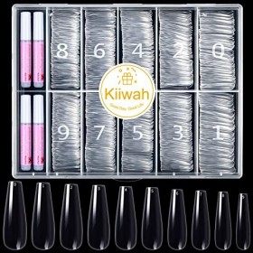Kiiwah 500 Pièces Faux Ongles de Ballerine avec Colle, 10 Tailles Capsules Ongles Artificiels en Acrylique avec Boîte Rangeme