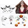 3 Feuilles Autocollants Halloween Tatouages Temporaires de Visage Yeux Cicatrices Citrouille Tatouages Ephémères Tattoos Étan