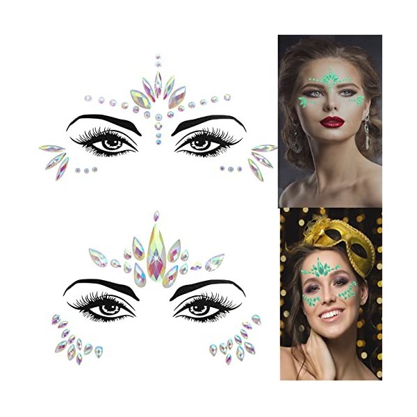 2 PièCes Strass Visage, Strass Maquillage Visage, Strass Visage Festival, Paillettes Visage Tatouage Pour Carnaval de Musique