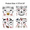 HOWAF Halloween Tatouages Temporaires pour visage 12 Feuilles , Terreur Crâne mort Sourire de Clown Floral Squelette Noir Ta