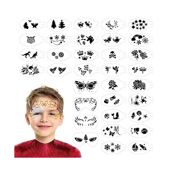 SRIZIAN 34 Pièces Pochoir Maquillage Enfant, Kit de Tatouage Enfant de Peinture pour Visage et Corps, Modèle de Tatouage pour