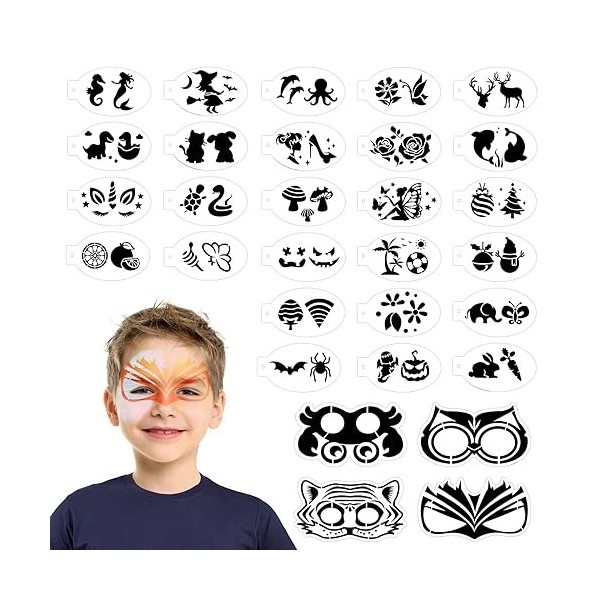 SRIZIAN 30 Pièces Pochoir Maquillage Enfant, Kit de Tatouage Enfant de Peinture pour Visage et Corps, Modèle de Tatouage pour