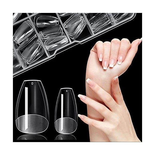 ZIFUTON Capsule Americaine Ongles Court Bailarine, 240 Pièces Faux Ongles en Gel x Pose Américaine Ongles Capsule Transparent