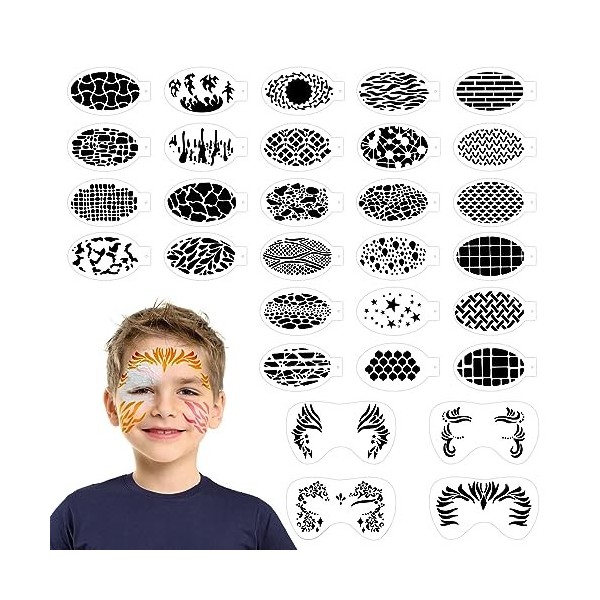 SRIZIAN 30 Pièces Pochoir Maquillage Enfant, Kit de Tatouage Enfant de Peinture pour Visage et Corps, Modèle de Tatouage pour