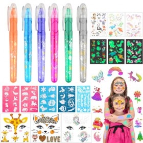 Kit de Tatouage à Paillettes, Cadeau Fille 6 7 8 9 10 11 12 Ans, Kit  Tatouage Enfant Fille Inclut Paillettes, Pochoirs, Tatouages Lumineux,  Cadeau