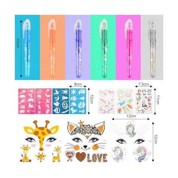 CHMMY Stylos de tatouage pour enfants, Tatouages Temporaires, 6 couleurs à paillettes pour la peau, Tatouages Temporaires ave