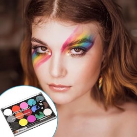 Palette de Maquillage Enfants 15 Couleurs Face Painting Party Set Professionnel Lavables Peinture Visage avec Pochoirs et Pin