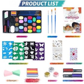 AZSJML Maquillage Enfant Kit Peinture, 20 Couleurs Peinture Corporelle pour Le Visage, Palette Maquillage Halloween Kit con 2