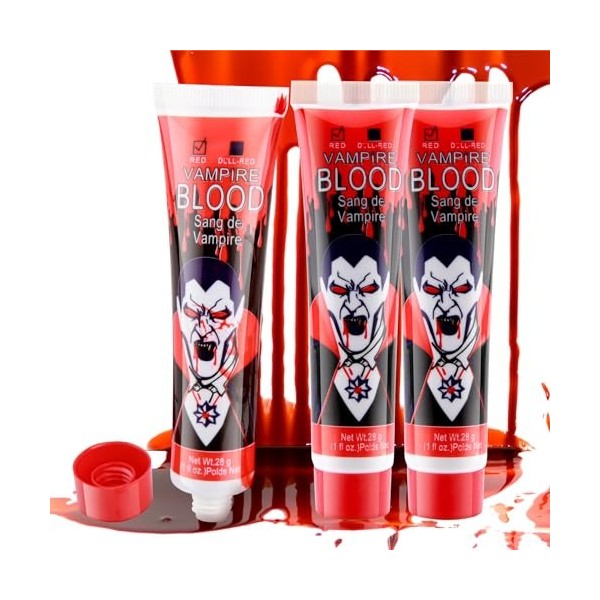 Beteligir 3Pcs Realistic Sfx Fake Blood Makeup Kit, Fake Blood Gel Washable Fake Blood for Clothes Mouth Eyes, Special Effect