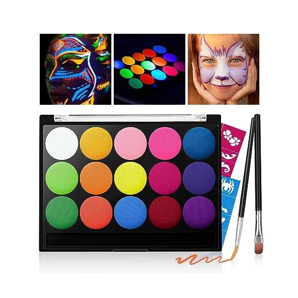 Skymore UV Peinture Corporelle pour Le Visage 15 Couleurs Palette de Maquillage pour Enfants Kit de Peinture fluorescente UV 