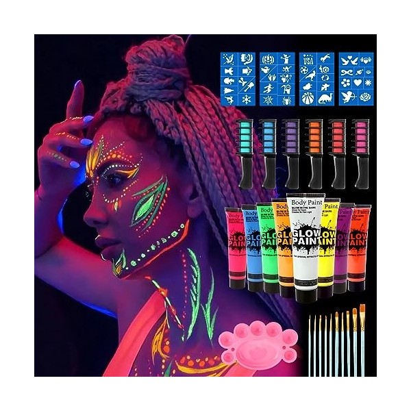 Peinture fluorescente néon pour le visage et le corps, 8 pièces, effet  phosphorescent, UV, lumière noire, maquillage, cadeaux d'anniversaire,  décorations de noël - AliExpress
