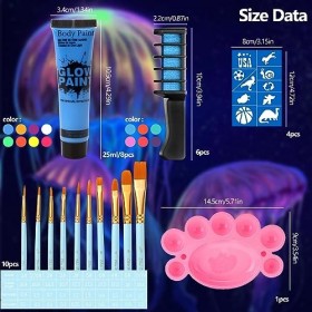 Peinture Fluorescente Corporelle UV Neon Peinture Visage Festival Maquillage Fluo dans le Noir pour Halloween, Fête et Noël a