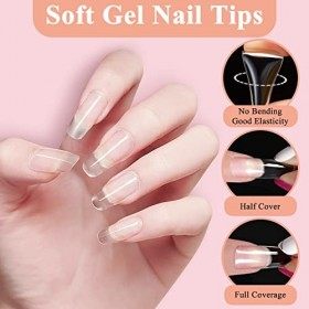 Meschett Pose Americaine Ongles -500 Pièces 10 Tailles Différentes Faux Ongles Transparents avec Lampes à Ongles LED, Coupe-O