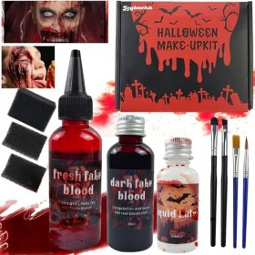 Shrubz Maquillage Halloween Effets Spéciaux, Faux Sang en Spray Cire De Cicatrice Faux Gel Coagulé Eau Cicatrice Éponge Gratt