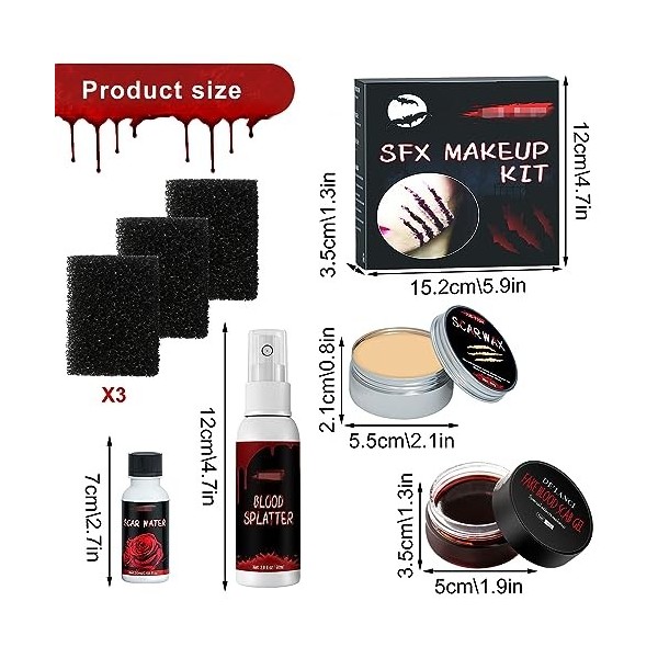 SPERMUOY Maquillage Halloween Effets Spéciaux,Kit Maquillage Halloween, Kit de Cire de Cicatrice,Halloween Cosplay Zombie Vam