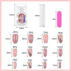 Fingertoys Lot de 24 Amande faux ongles Pleine Couverture faux ongles autocollants avec Adhésif Nail Glue pour Filles Femmes 