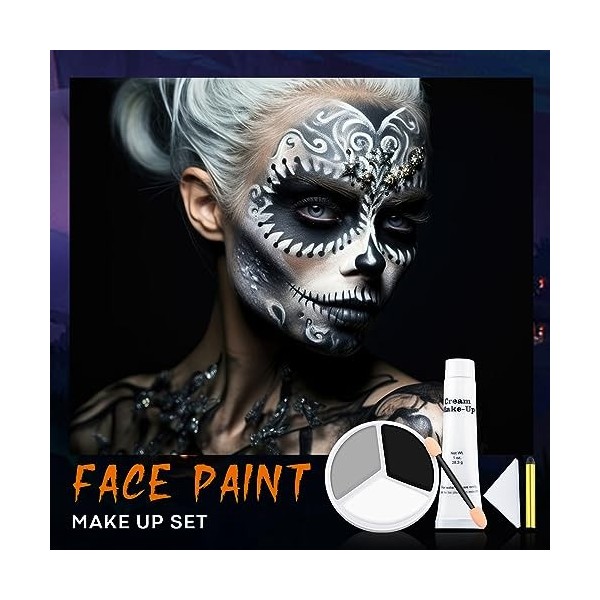 Beteligir Black Grey White Face Paint + 1PC Sponge + Brush+ Black S