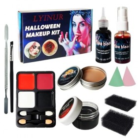 LYINUR Kit Halloween Maquillage Effets Spéciaux, SFX Faux Sang Halloween Cire De Cicatrice Peinture Visage Palette Maquillage