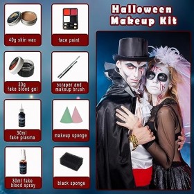 LYINUR Kit Halloween Maquillage Effets Spéciaux, SFX Faux Sang Halloween Cire De Cicatrice Peinture Visage Palette Maquillage