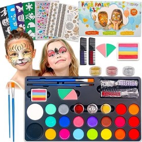 Owelth Palette Maquillage Enfant, 20 Couleurs Peinture Visage Enfant, kit Maquillage Enfant Kermesse avec 92 Strass, Paillett