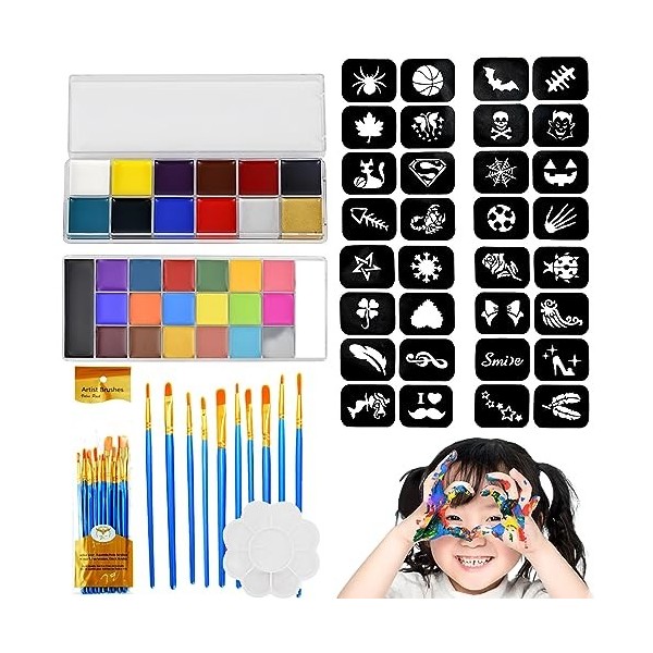 Peinture Visage Corps Kit,Zodors Palette de Maquillage pour Enfants avec ensemble de pinceaux Soirées pour Halloween Noël Maq