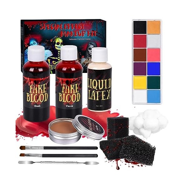 FORMIZON Maquillage Halloween Effets Spéciaux, 60g Cire De Cicatrice, Faux Sang, Faux gel Coagulé, Spatule, Kit de cire de ma