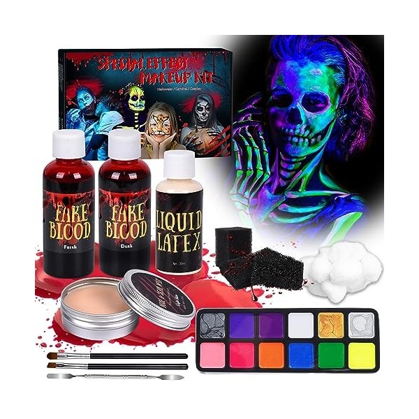 FORMIZON Maquillage Halloween Effets Spéciaux, 60g Cire De Cicatrice, Faux Sang, Faux gel Coagulé, Spatule, Kit de cire de ma