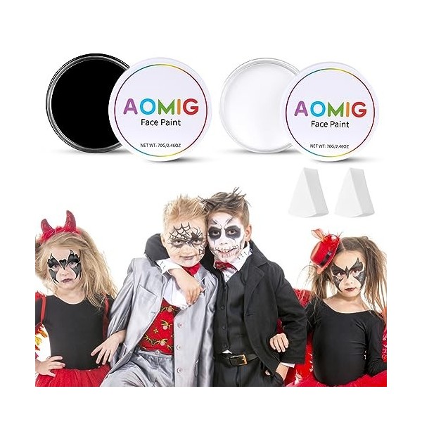 Aomig Peinture Corporelle 70g, 2PCS Peinture Visage, Imperméable, Non Toxique, Maquillage Enfant pour Carnaval, Halloween, Sc