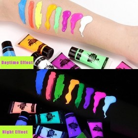 Peinture Corporelle Fluorescente,Peinture Corporelle 8 Couleurs,Uv Glow Peinture Fluorescente Pour Le Visage Et Le Corps,Pein