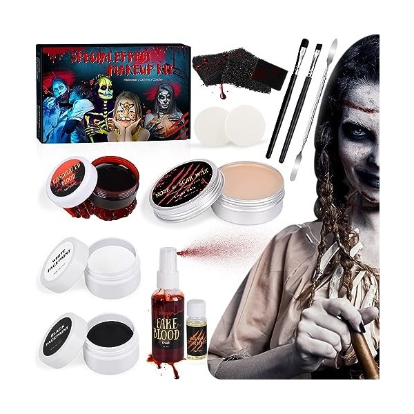 Ulikey Halloween Noir Blanc Makeup Set, Halloween Horror MakeUp Set Halloween Maquillage de Fausse Cicatrice , Maquillage Cic