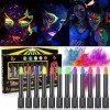 GUHAOOL Crayons de Peinture Lumineux pour le Visage,12 Couleurs Peinture Fluorescents UV,Kits de Peinture Pour le Visage,Lava