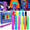 POWZOO Peinture corporelle Fluorescents UV,12 Couleurs 6 Glow+6 Classic ,Crayons de Peinture Lumineux pour Visage et Corps,La