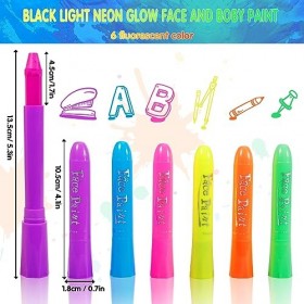 POWZOO Peinture corporelle Fluorescents UV,12 Couleurs 6 Glow+6 Classic ,Crayons de Peinture Lumineux pour Visage et Corps,La