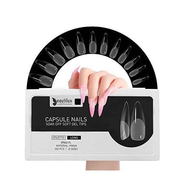 Beautilux Faux Ongles Capsule Américaine Transparente Acrylique False Nail Tips 552 Pcs/Boîte 12 Tailles Différentes Amande M