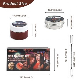 Faux Sang, LNSYSNS 3 pièces Ensemble Faux Sang + Cire Cicatrice + Grattoir, Effets spéciaux Maquillage Cicatrice, Liquide Fau