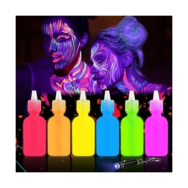 LOPHE Peinture Corporelle-Kit de Peinture fluorescente, UV Glow Lot de 6 tubes de peinture, Peinture Corporelle Maquillage po