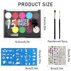TOPJOWGA Palette de Maquillage Enfants, Peinture de Tatouage pour le Visage et le Corps, avec 4 Pochoirs Peinture et 2 Pincea