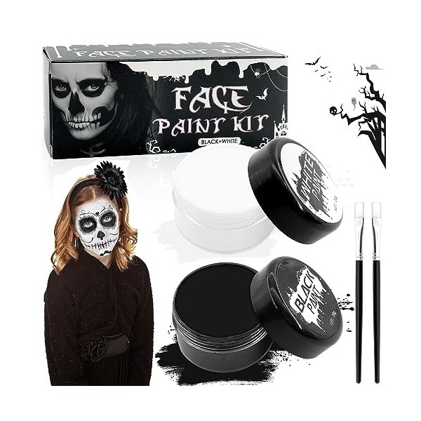 Noir Blanc Visage Peinture Corps,Kit De Maquillage Pour Le Visage Corps  Noir & Blanc,Peinture Corporelle Noir Et Blanc Avec