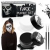 TOPJOWGA Noir Blanc Visage Peinture Corps, Maquillage Carnaval avec 2 Pinceaux, Maquillage Halloween pour Visage, Noir et Bla