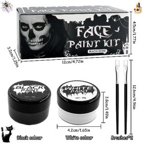 TOPJOWGA Noir Blanc Visage Peinture Corps, Maquillage Carnaval avec 2 Pinceaux, Maquillage Halloween pour Visage, Noir et Bla