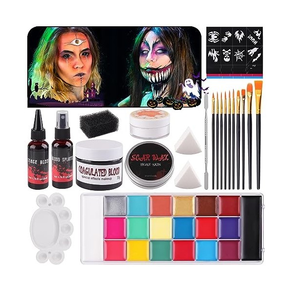 Xrten 15 Couleurs Maquillage Enfant, Maquillage de Fête Non-Toxiques avec  Pinceau, Idéal pour Les Enfants, Les Fêtes, Les Bod