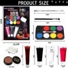 Kit Maquillage Halloween, Palette de 8 Couleurs+Cire De Cicatrice+ Faux Sang+Raclettes+Pinceaux de Maquillage+Cotons-Tiges+ép