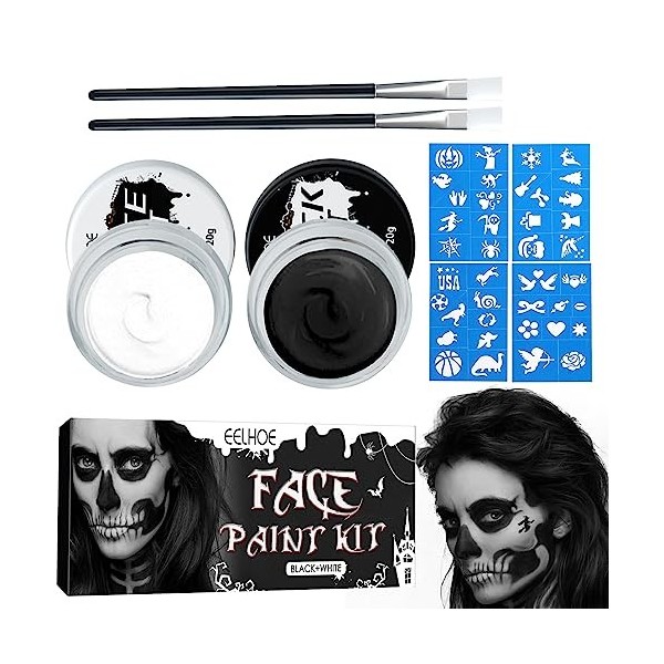 Shinybox Halloween Palette de Maquillage, Peinture Corporelle Noir et Blanc, Kit de Maquillage pour le Visage et le Corps, Pe